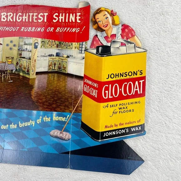 1940s Johnson Glo-Coat Wax Vintage Advertising Sign‎ 21 Cardboard MCM Kitchen